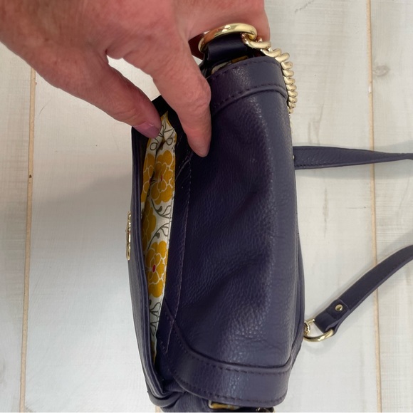 Emma Fox Deep Purple Leather Crossbody Gold Chain Strap Twist Lock - Picture 6 of 9